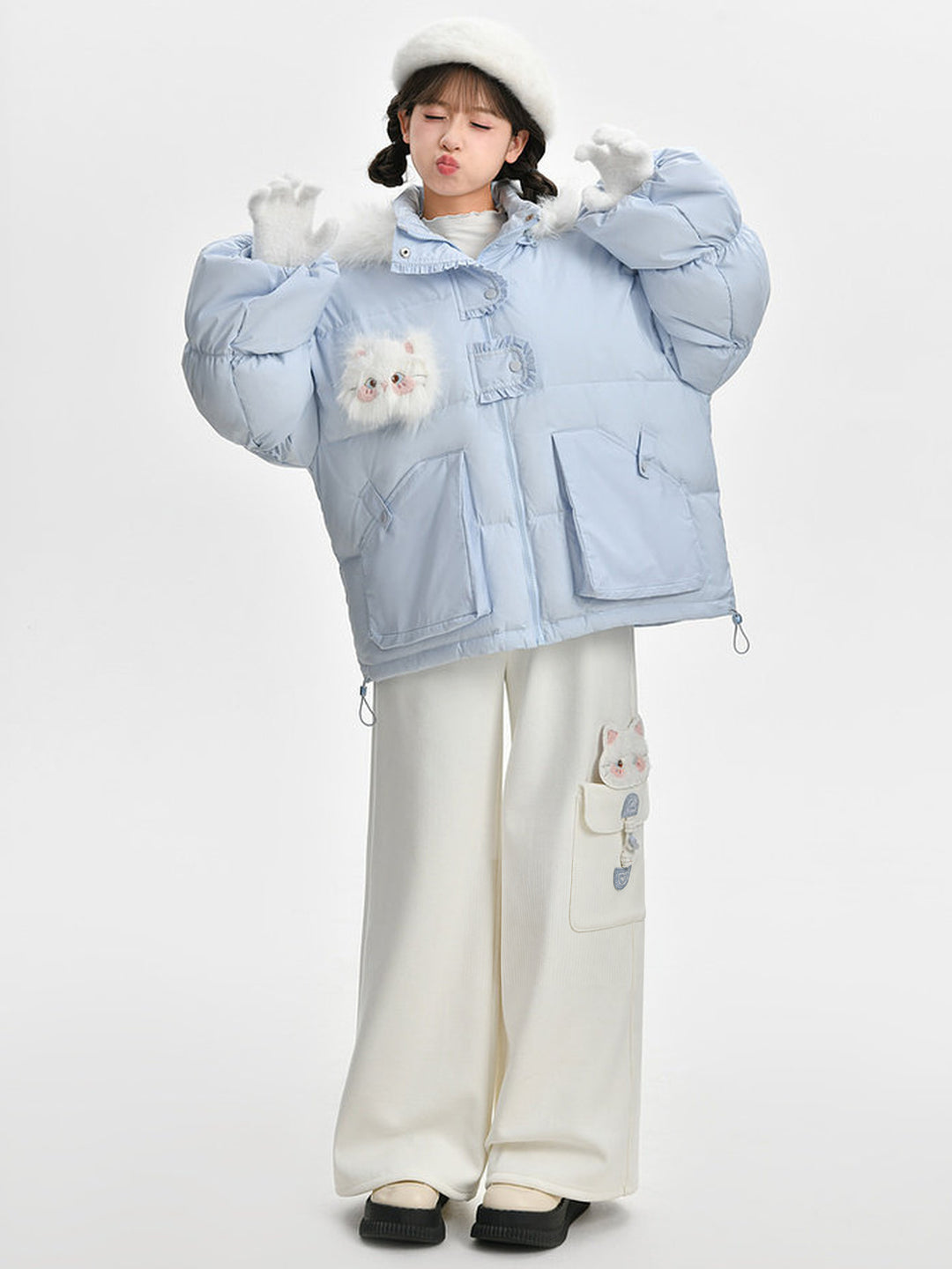 Kawaii Kitten Pocket Wide Leg Pants