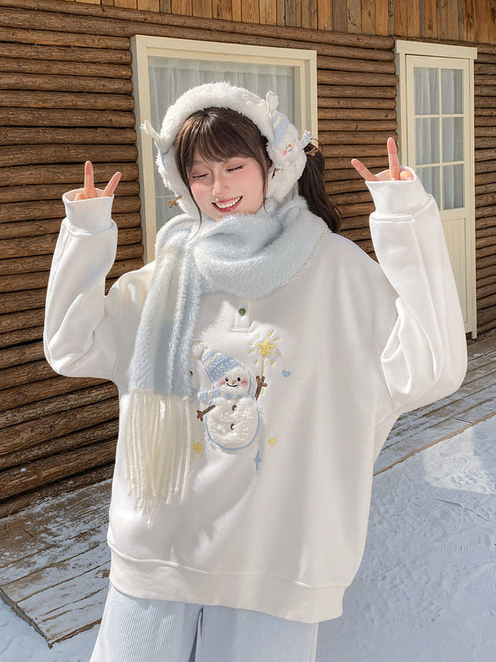 Snowman Appliqué Peter Pan Collar Sweatshirt