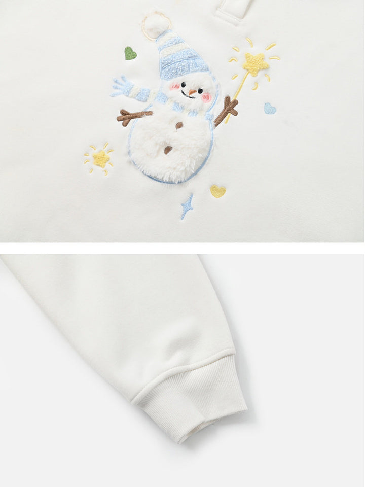 Snowman Appliqué Peter Pan Collar Sweatshirt