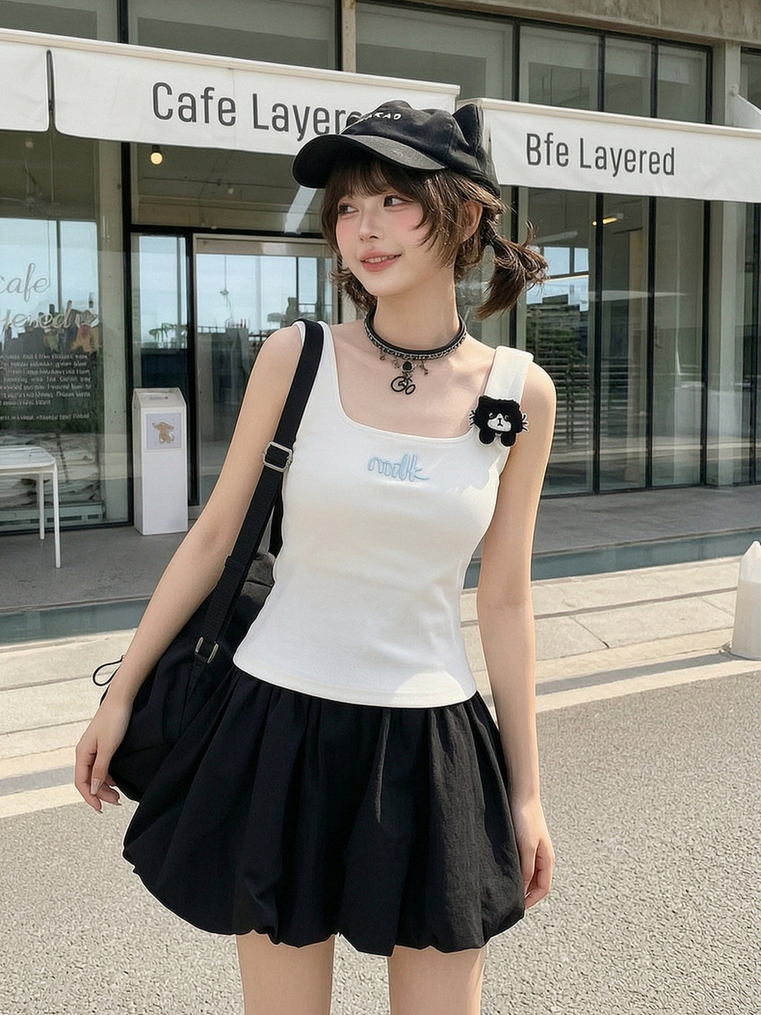 Milk Cat Appliqué Tank Top