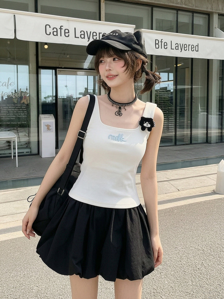 Milk Cat Appliqué Tank Top