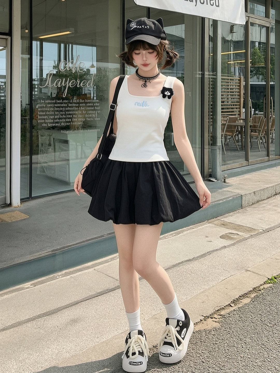 Milk Cat Appliqué Tank Top