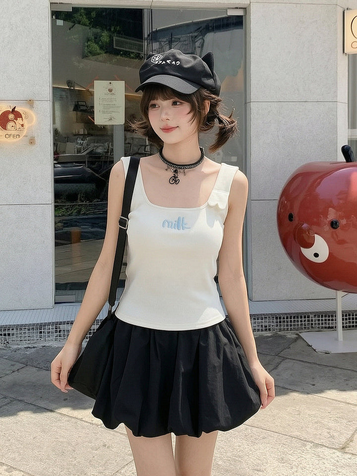 Milk Cat Appliqué Tank Top