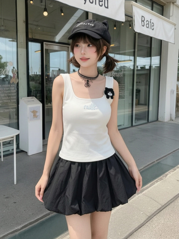 Milk Cat Appliqué Tank Top