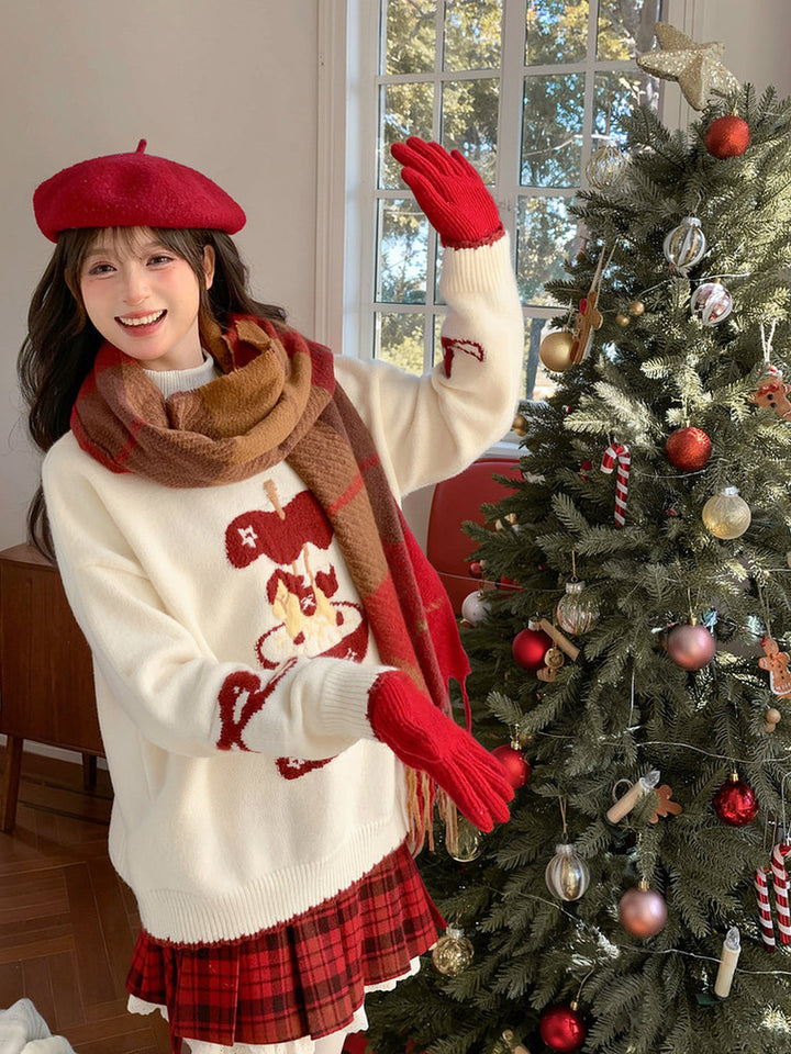 Whimsical Apple Graphic Knit Sweater