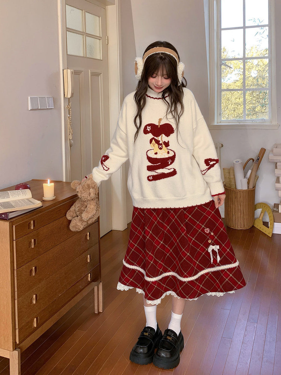 Whimsical Apple Graphic Knit Sweater