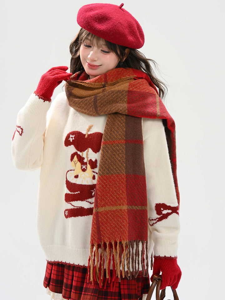 Whimsical Apple Graphic Knit Sweater