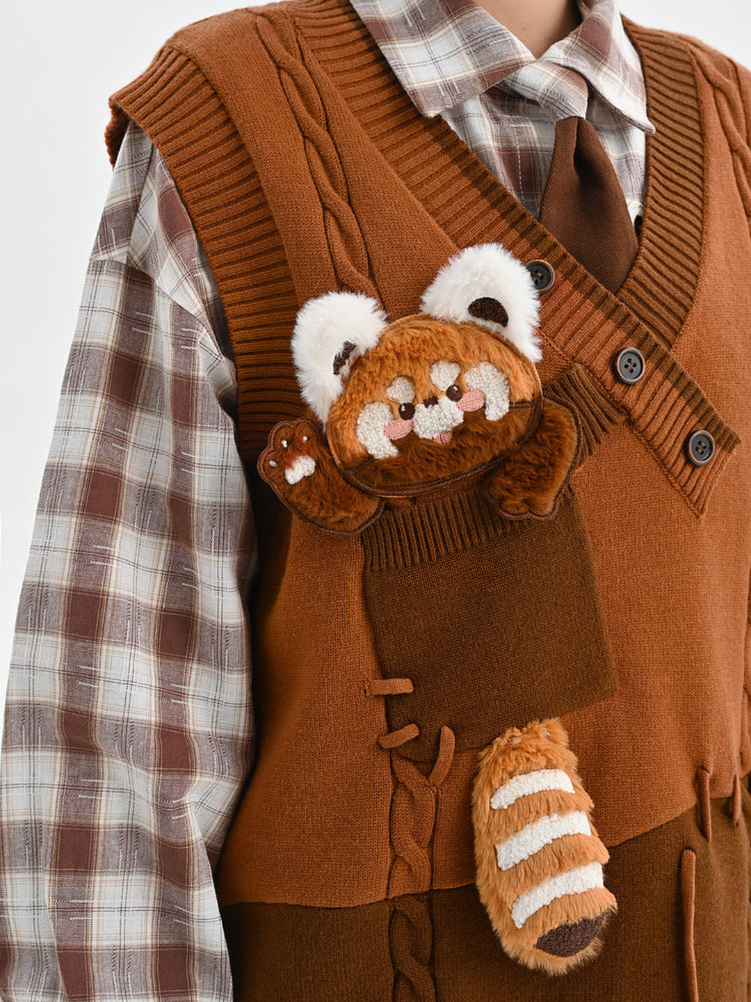 Red Panda Appliqué Knit Vest