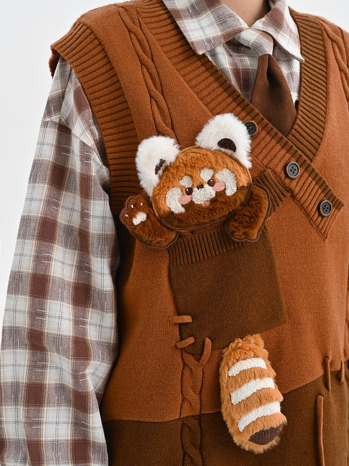Red Panda Appliqué Knit Vest