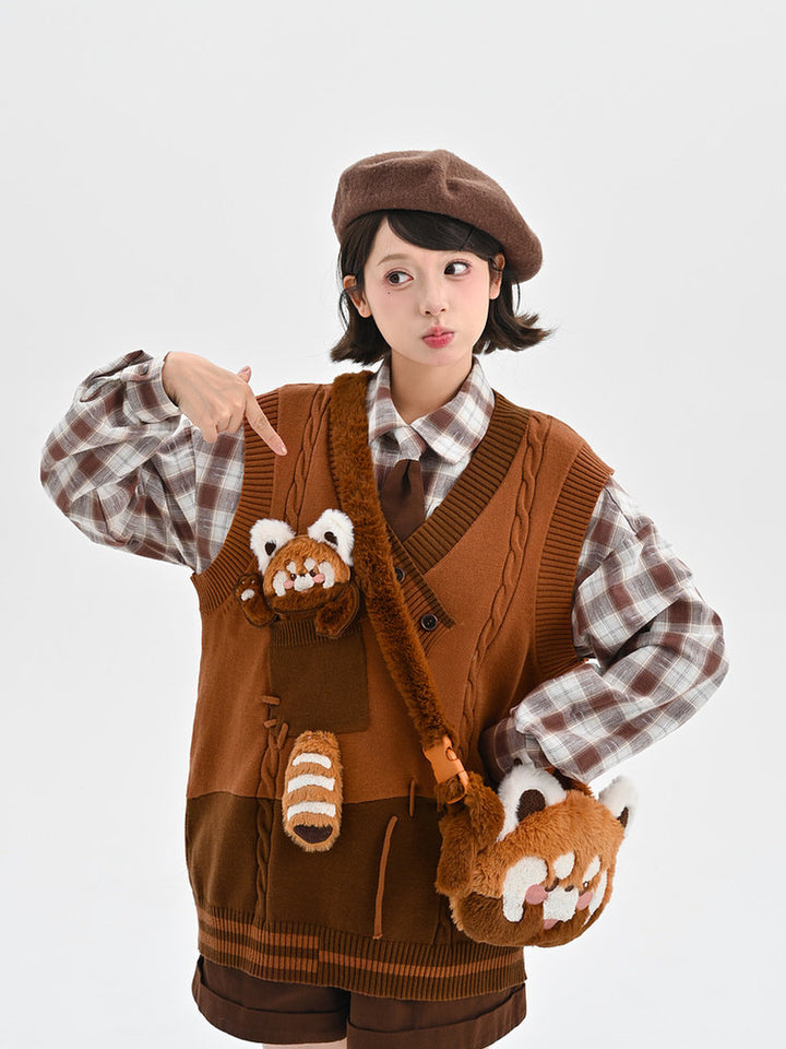Red Panda Appliqué Knit Vest