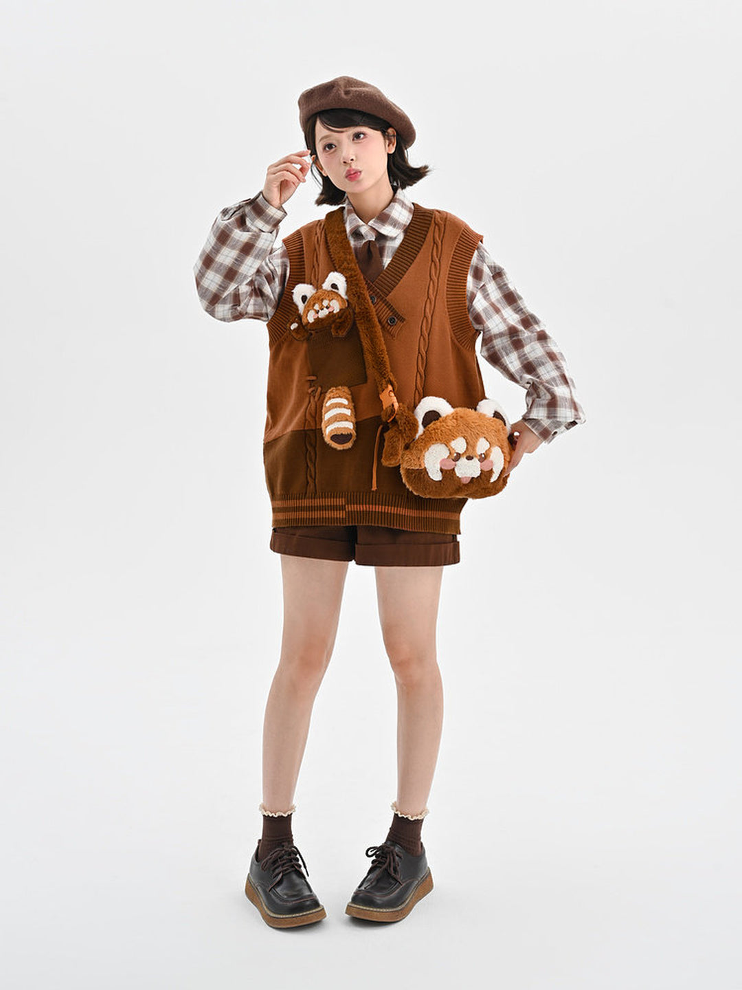 Red Panda Appliqué Knit Vest