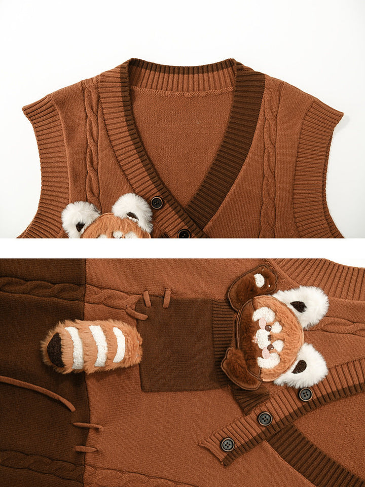 Red Panda Appliqué Knit Vest