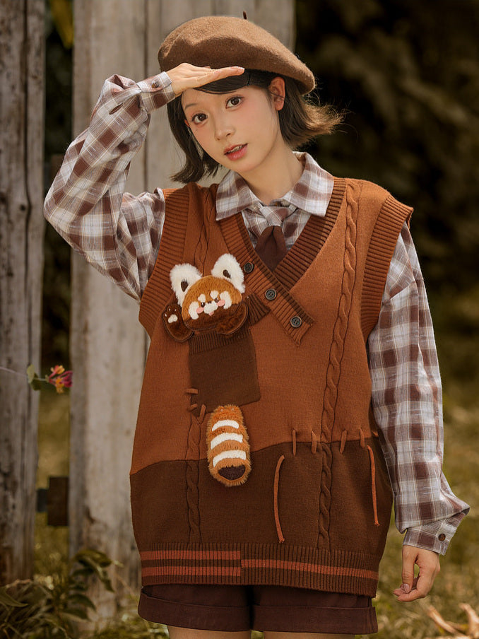 Red Panda Appliqué Knit Vest