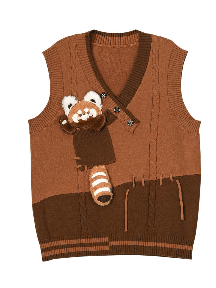 Red Panda Appliqué Knit Vest