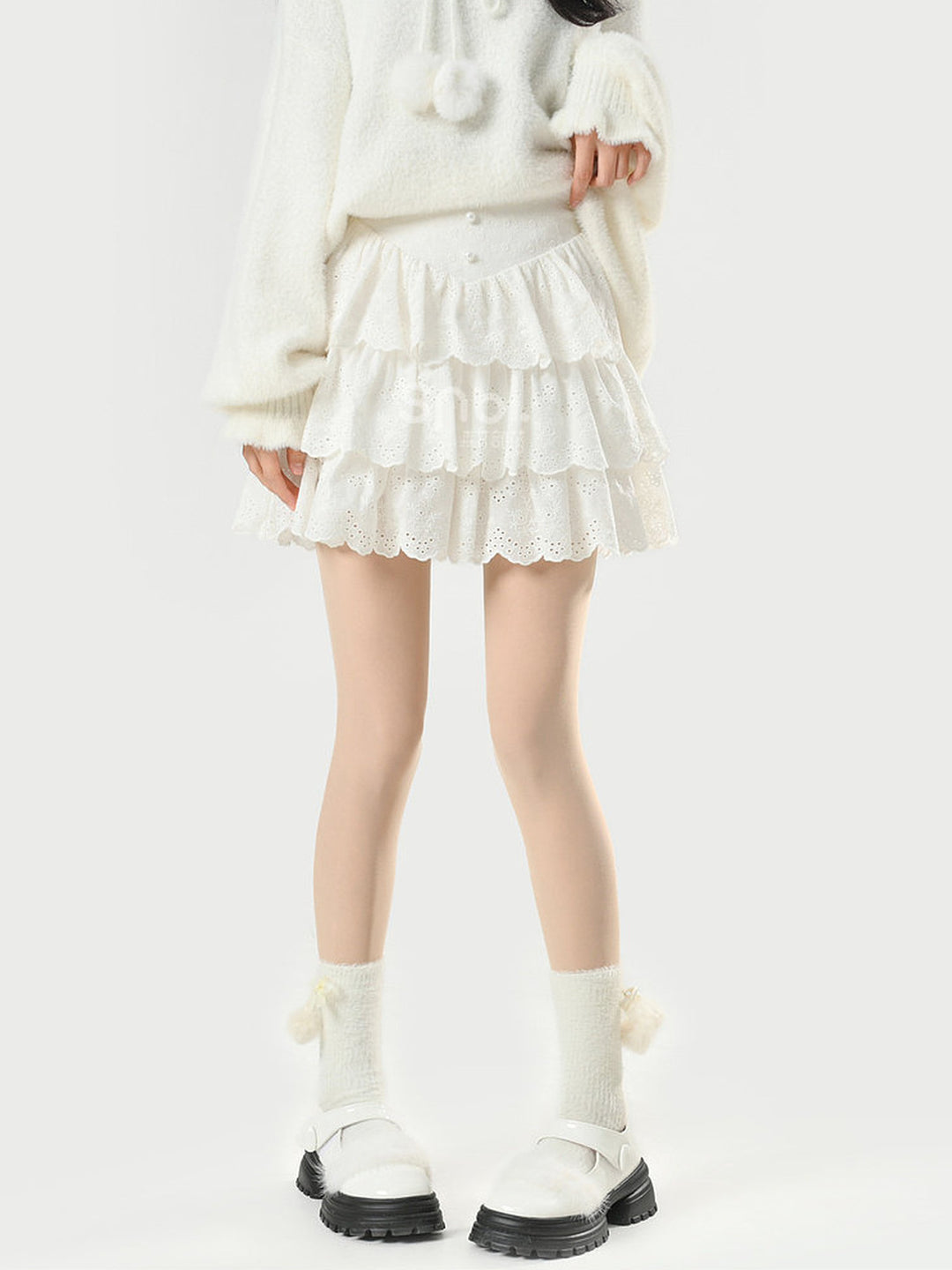 White Tiered Eyelet Mini Skirt
