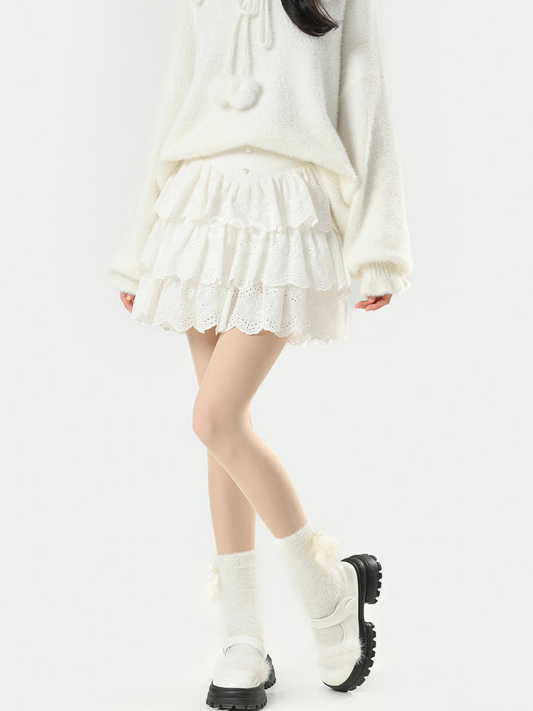 White Tiered Eyelet Mini Skirt