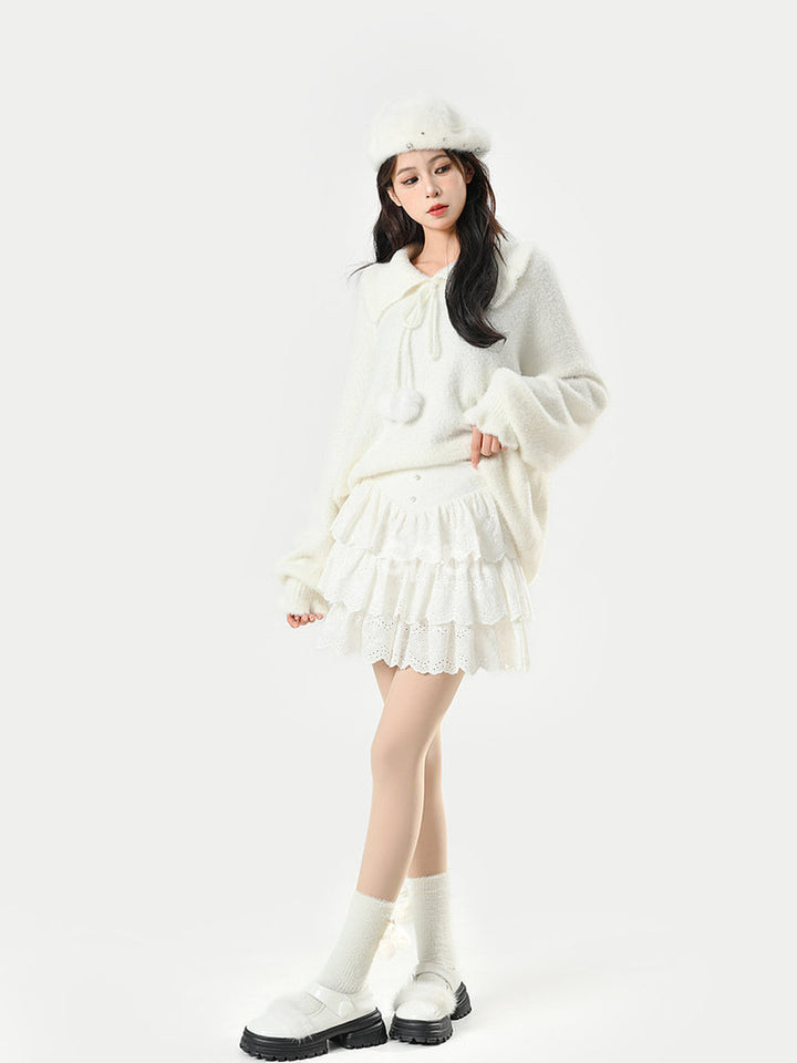 White Tiered Eyelet Mini Skirt