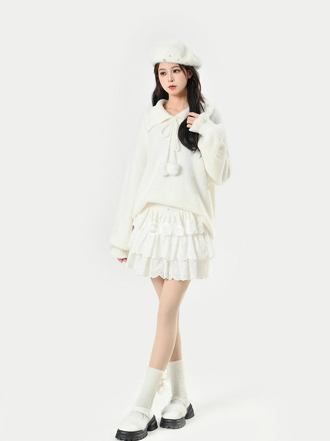 White Tiered Eyelet Mini Skirt