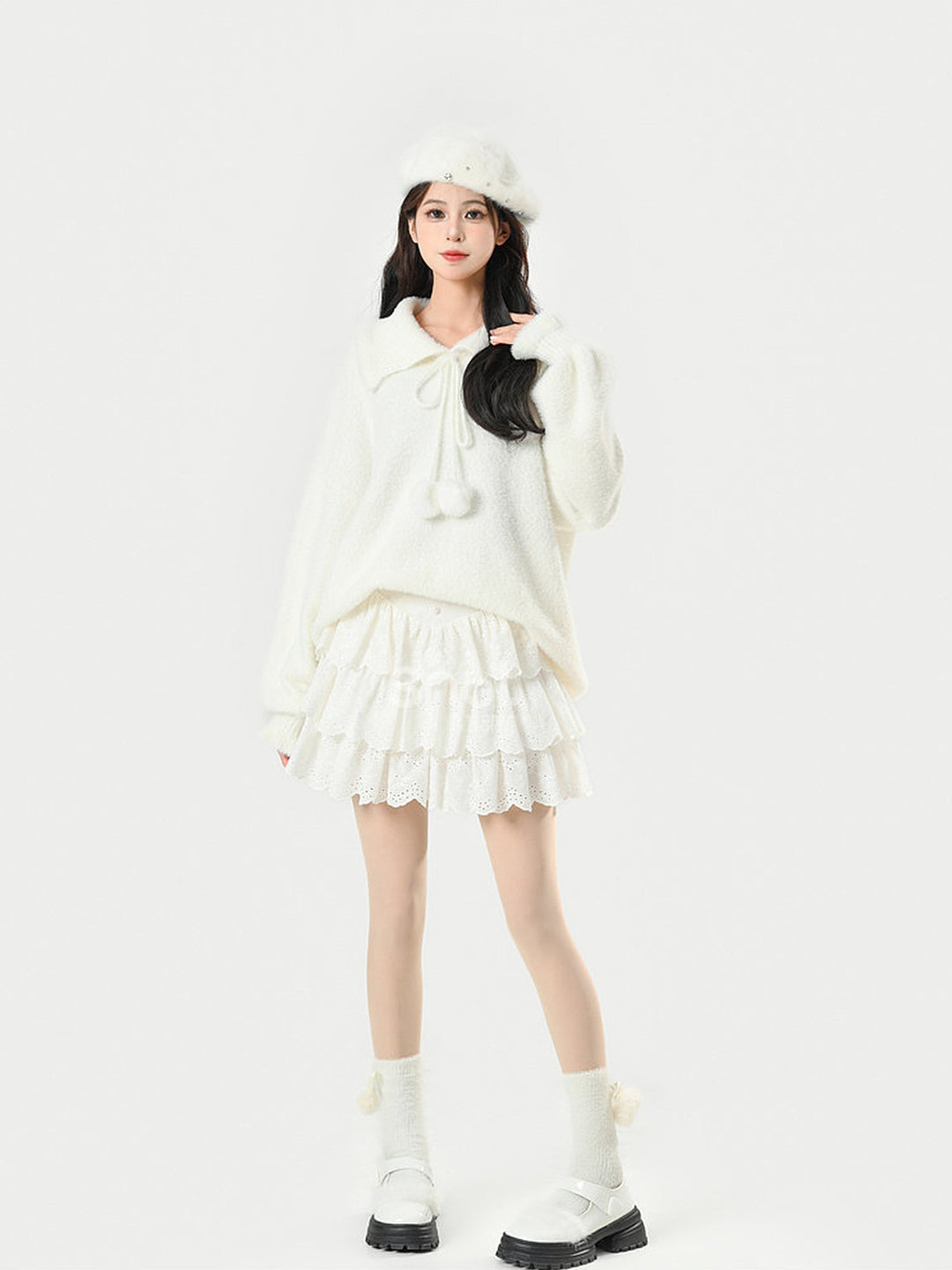 White Tiered Eyelet Mini Skirt