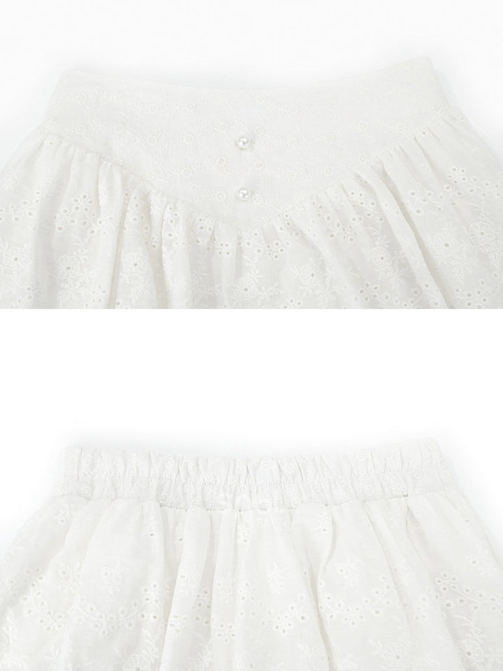 White Tiered Eyelet Mini Skirt