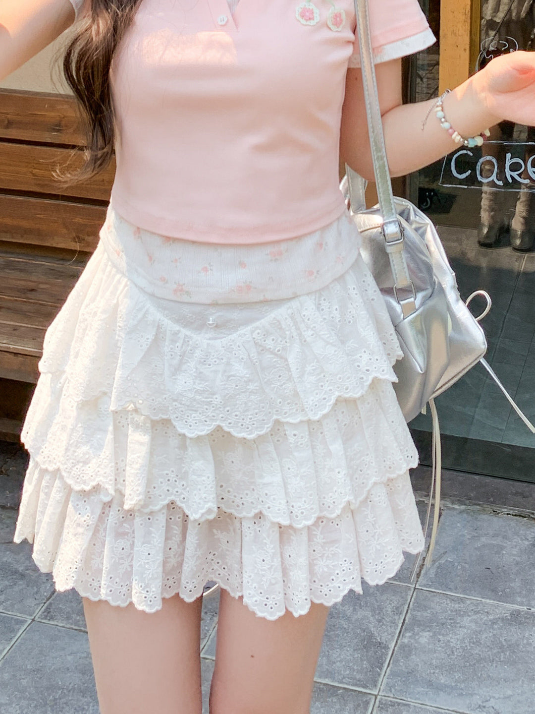 White Tiered Eyelet Mini Skirt