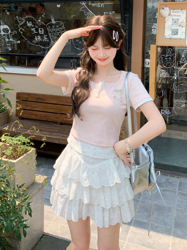 White Tiered Eyelet Mini Skirt