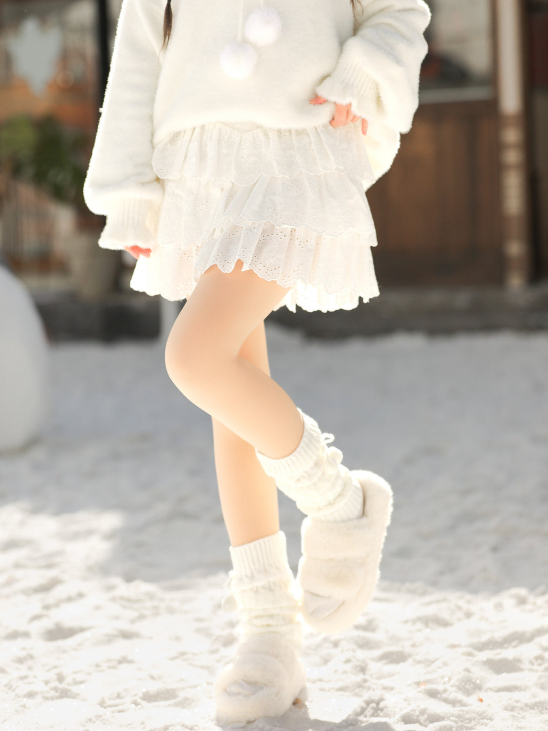 White Tiered Eyelet Mini Skirt