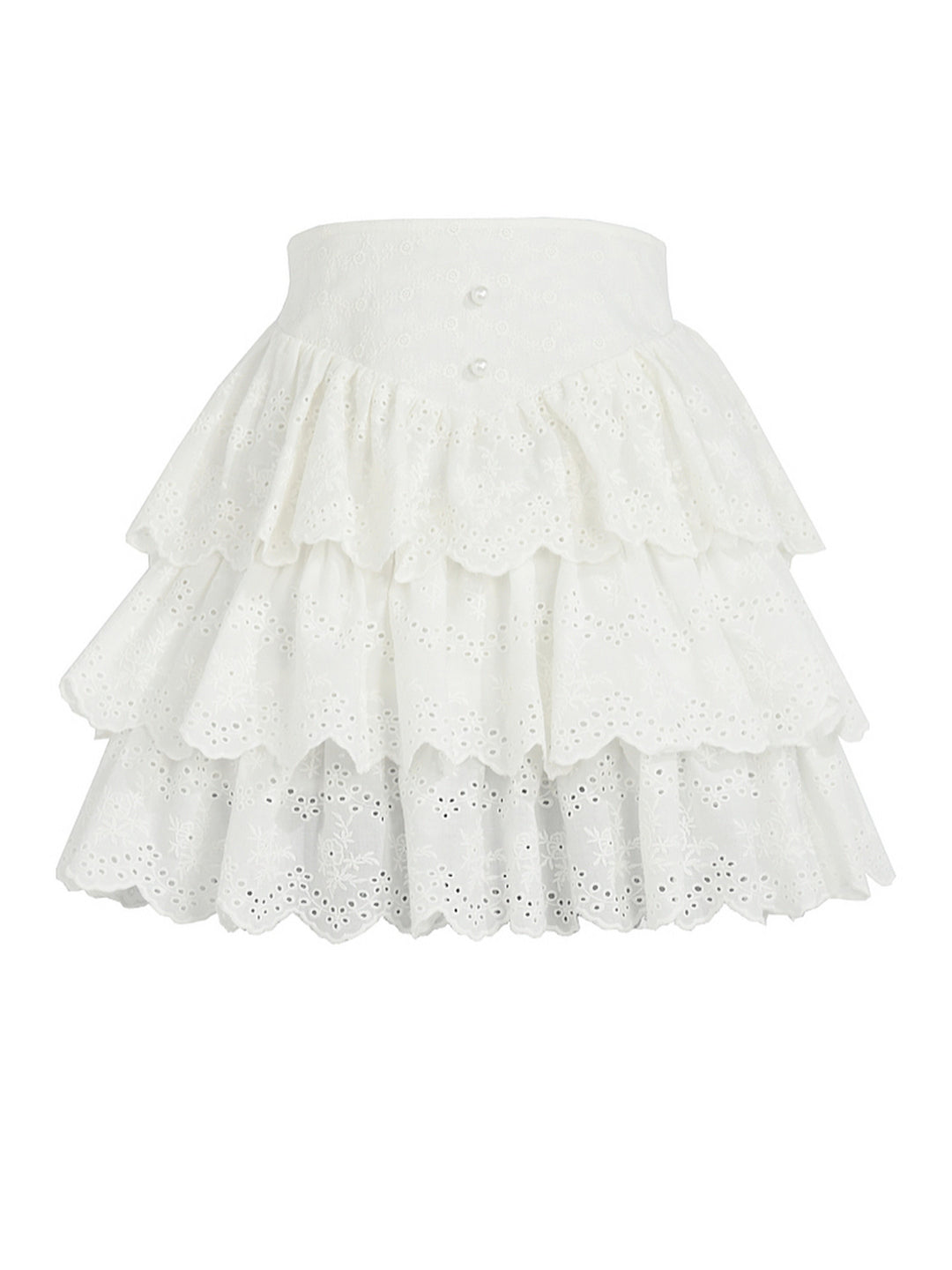 White Tiered Eyelet Mini Skirt