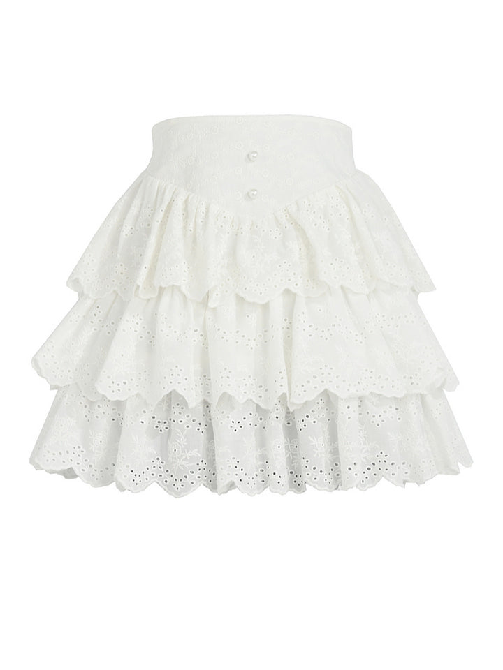 White Tiered Eyelet Mini Skirt