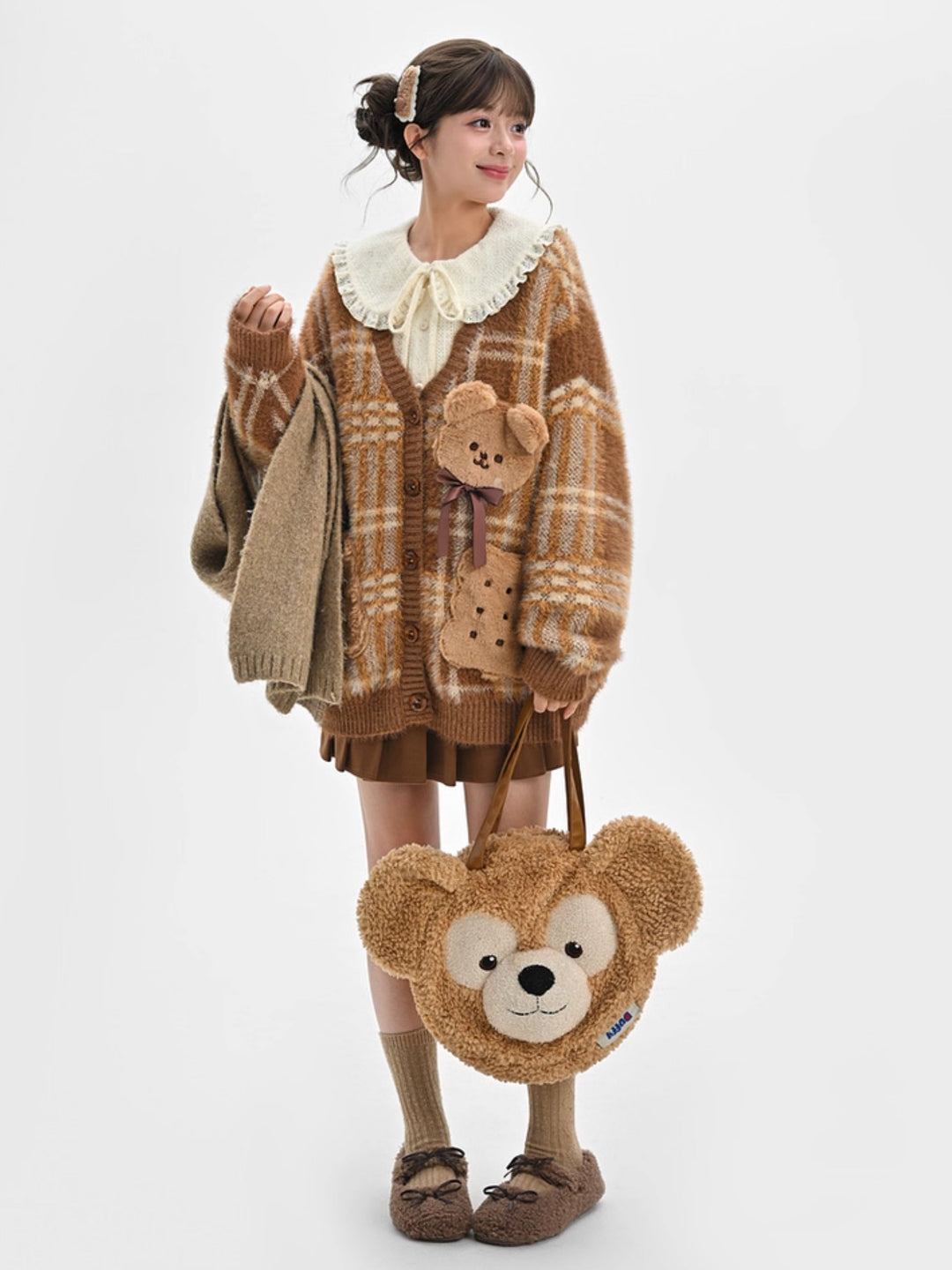 Teddy Bear Plaid Cardigan