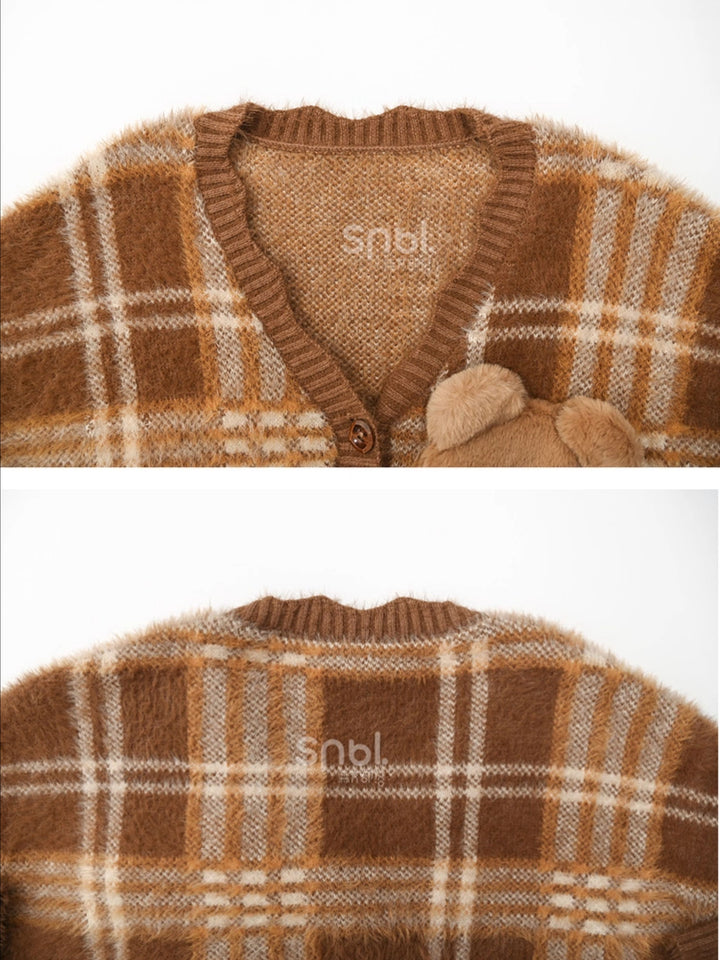 Teddy Bear Plaid Cardigan