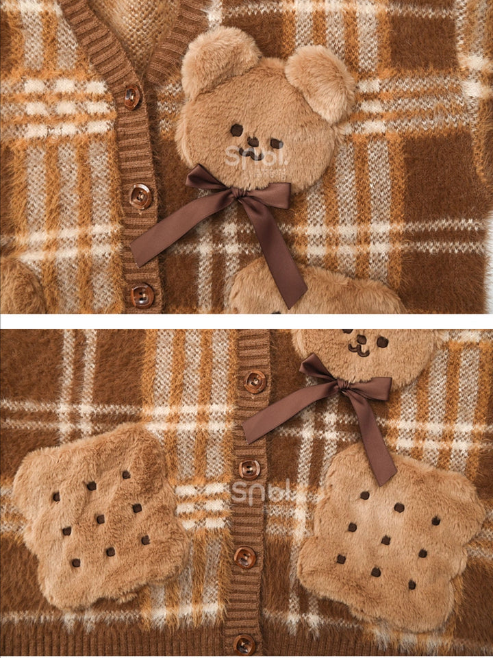 Teddy Bear Plaid Cardigan