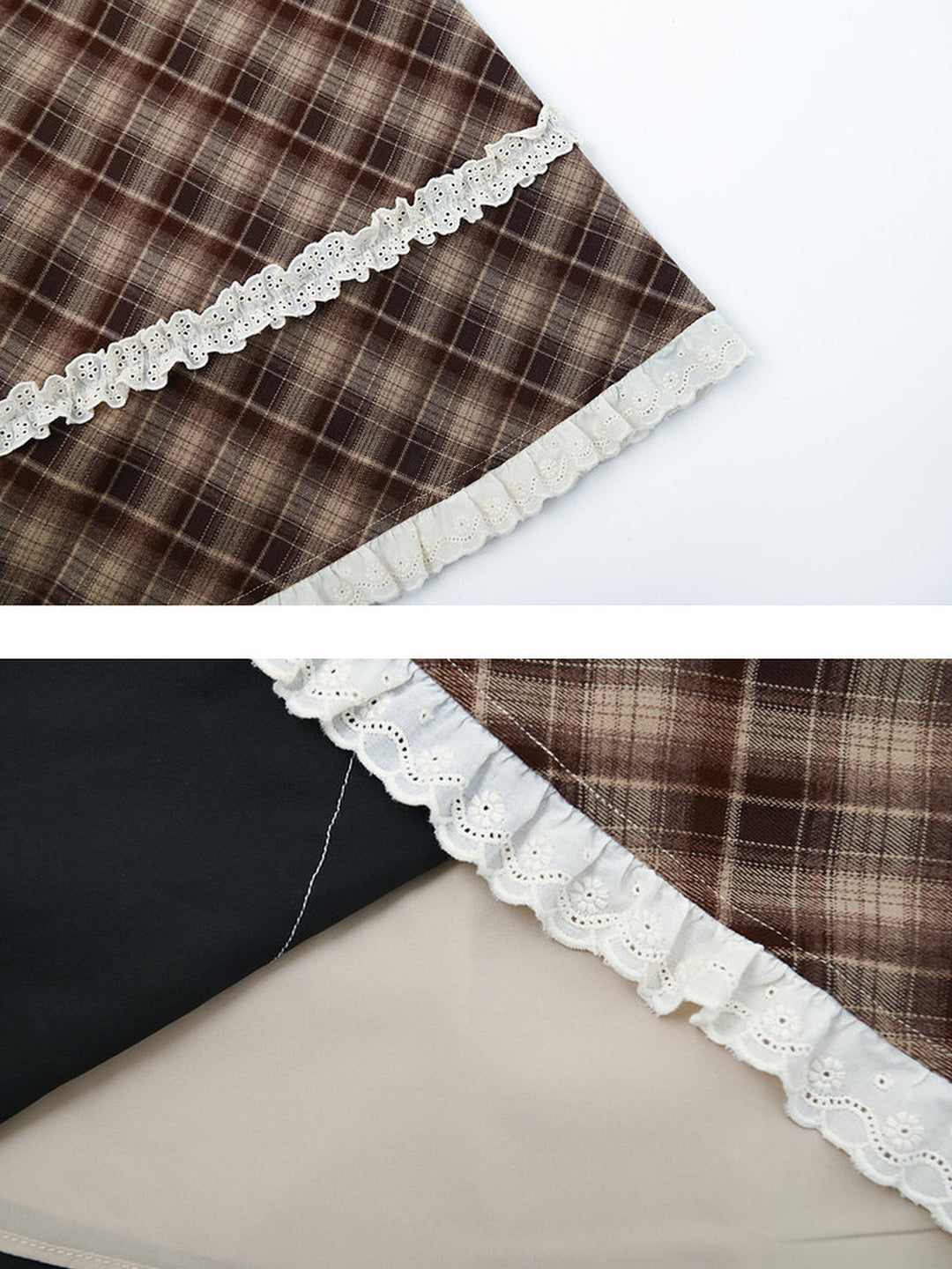 Brown Plaid Double Ruffle Midi Skirt