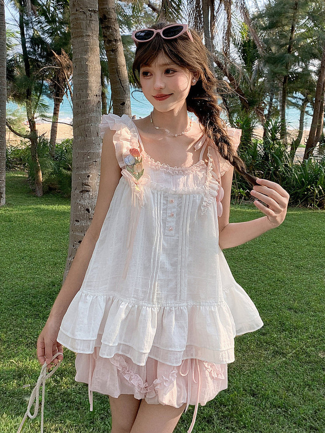 Tulip Appliqué Off-Shoulder Top