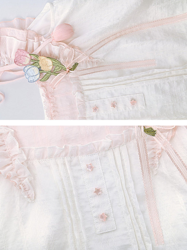 Tulip Appliqué Off-Shoulder Top