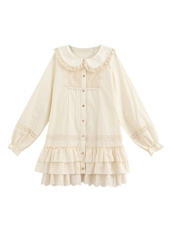 Mori Kei Lace Bib Shirt Dress