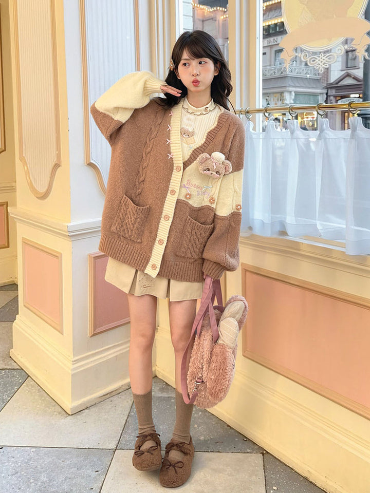 Bear Embroidered Mock Neck Top