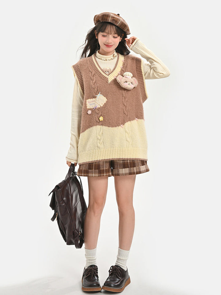 Bear Embroidered Mock Neck Top