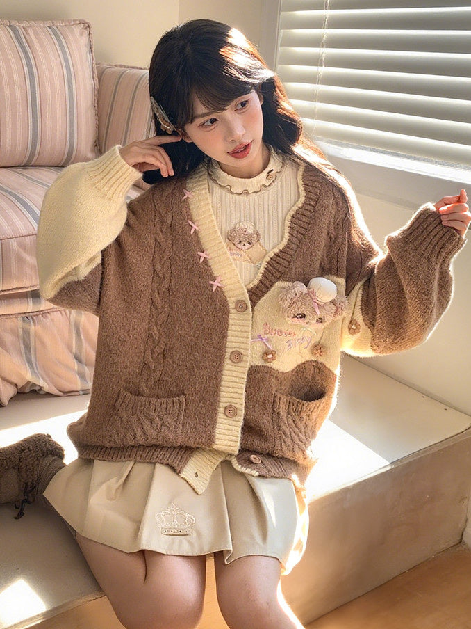 Bear Embroidered Mock Neck Top
