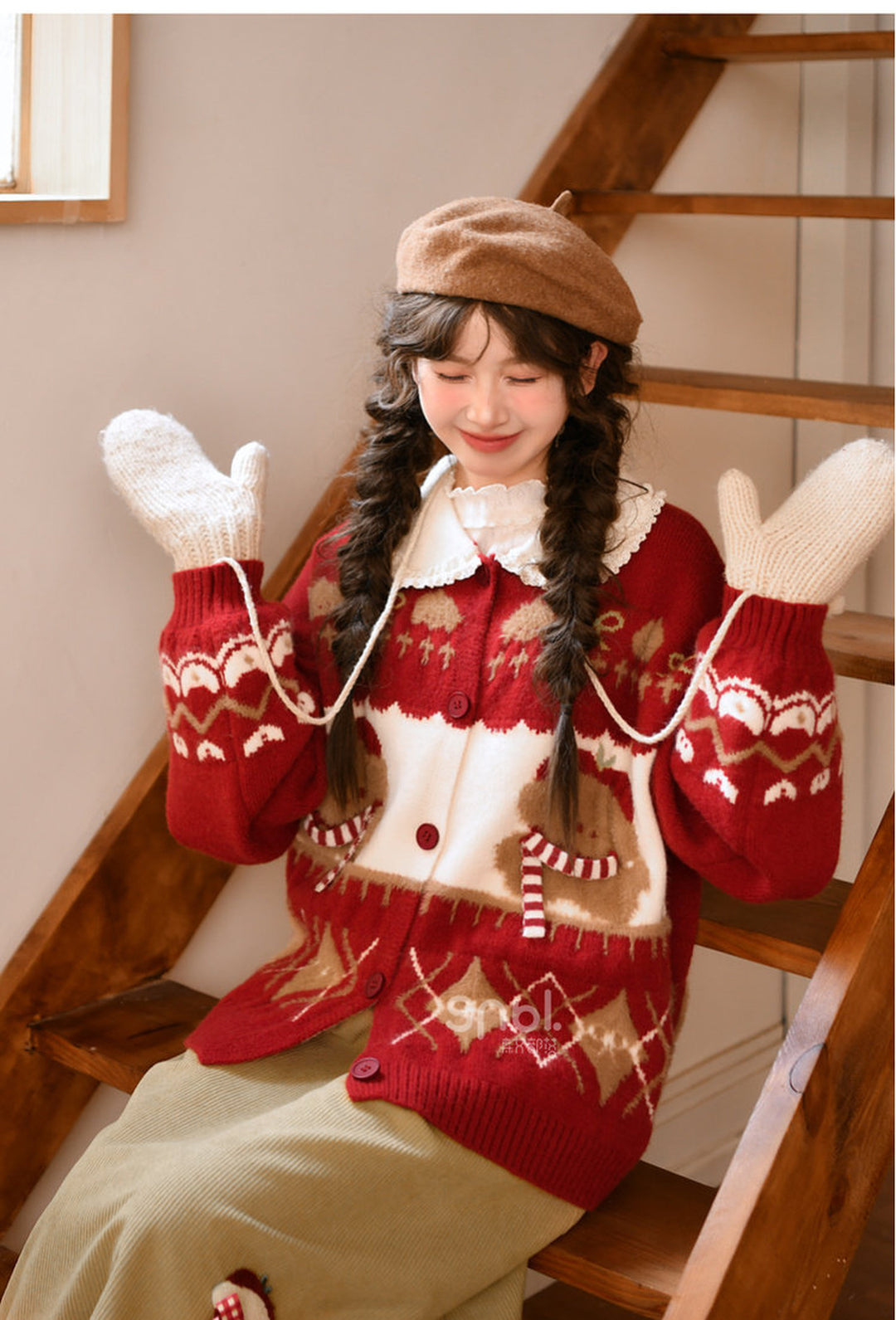 Teddy Bear Lace Collar Cardigan