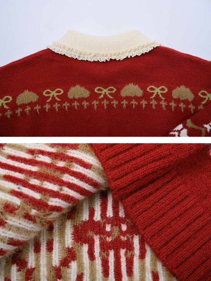 Teddy Bear Lace Collar Cardigan