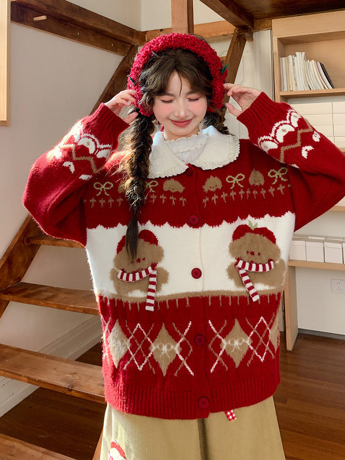 Teddy Bear Lace Collar Cardigan