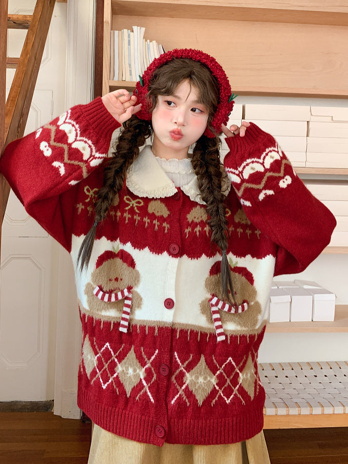 Teddy Bear Lace Collar Cardigan