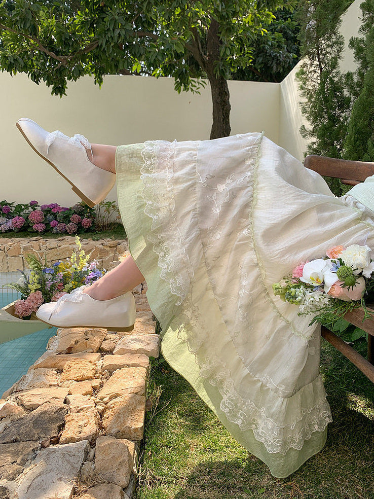 Mori Kei Floral Lace Midi Skirt