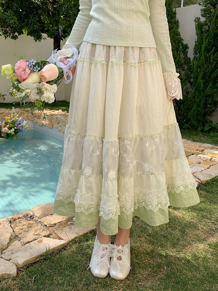 Mori Kei Floral Lace Midi Skirt
