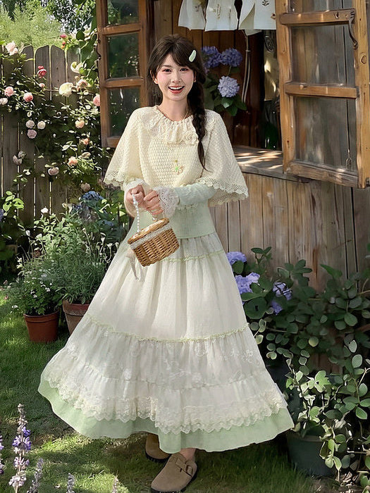 Mori Kei Floral Lace Midi Skirt