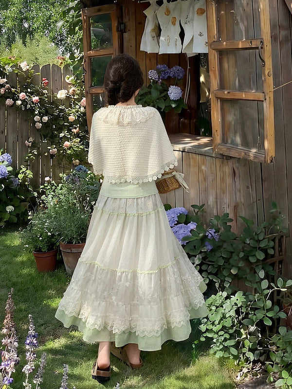 Mori Kei Floral Lace Midi Skirt