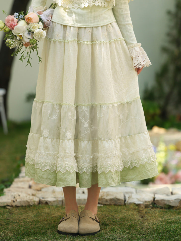 Mori Kei Floral Lace Midi Skirt
