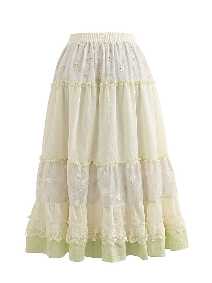 Mori Kei Floral Lace Midi Skirt