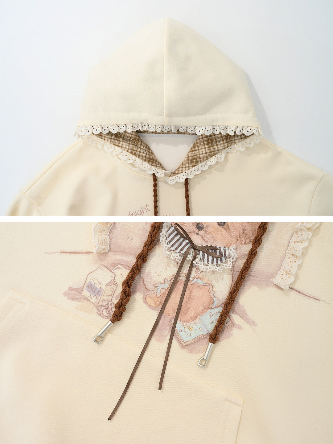 Lace Trim Puppy Graphic Hoodie